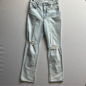 Good American Good Boy Distressed Straight Leg Jeans with slits Sz 4/27
